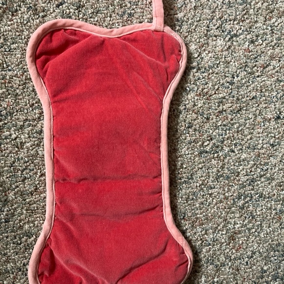 CHRISTMAS STOCKING Dog Bone Shaped Velour Mauve Blue White Red - Picture 2 of 6